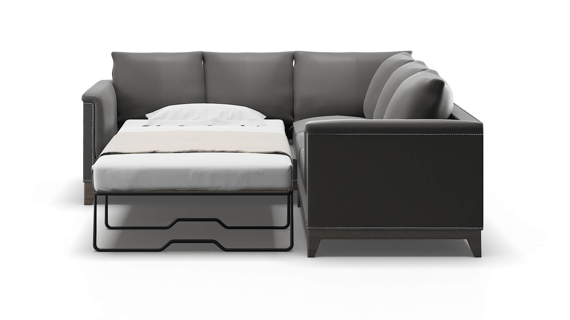 Sofia Rocket Charcoal Sectional Sleeper Espresso legs 1
