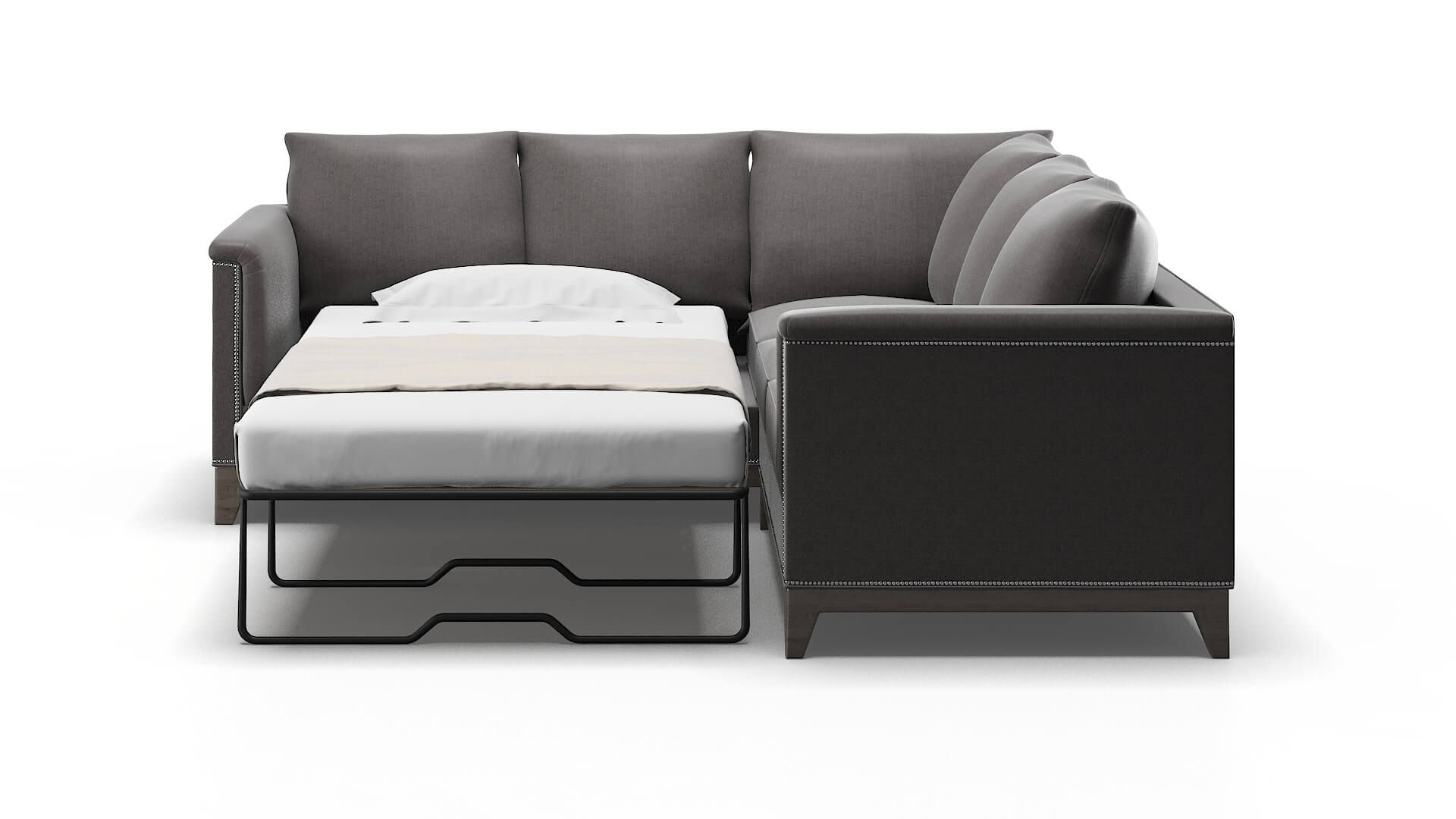 Sofia Sasha Grey Sectional Sleeper Espresso legs 1