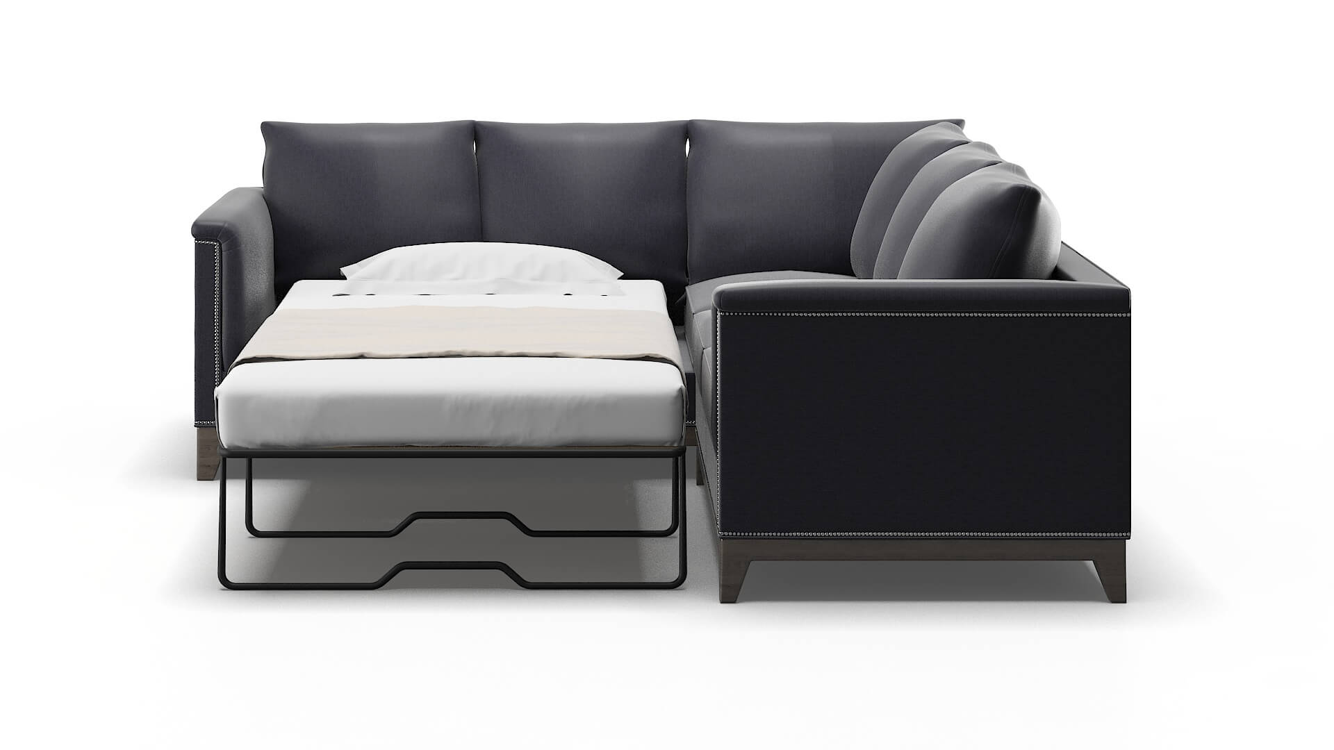 Sofia Sasha Navy Sectional Sleeper Espresso legs 1
