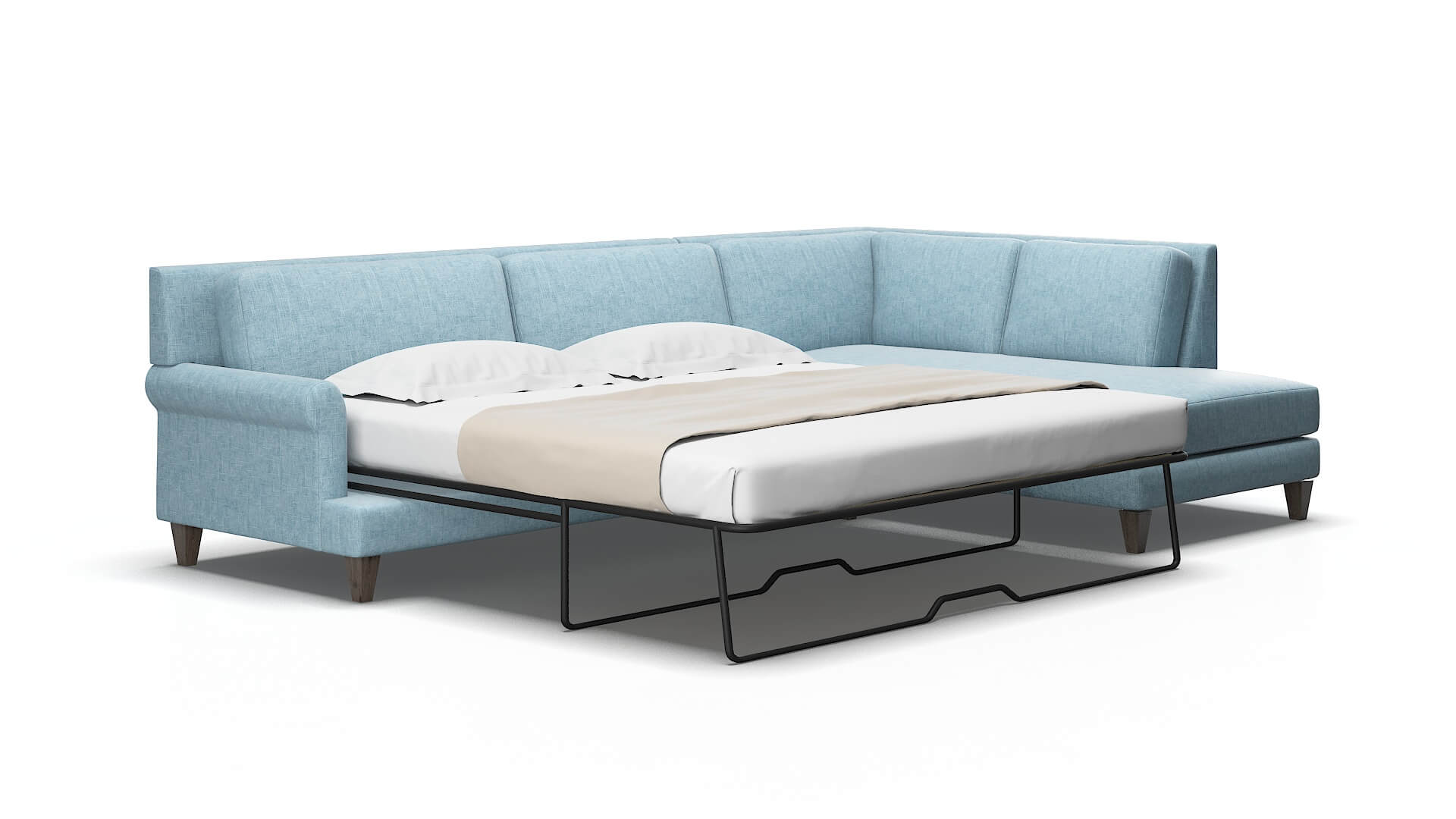 Stockholm Atlas Turquoise Panel Sleeper Espresso legs 2