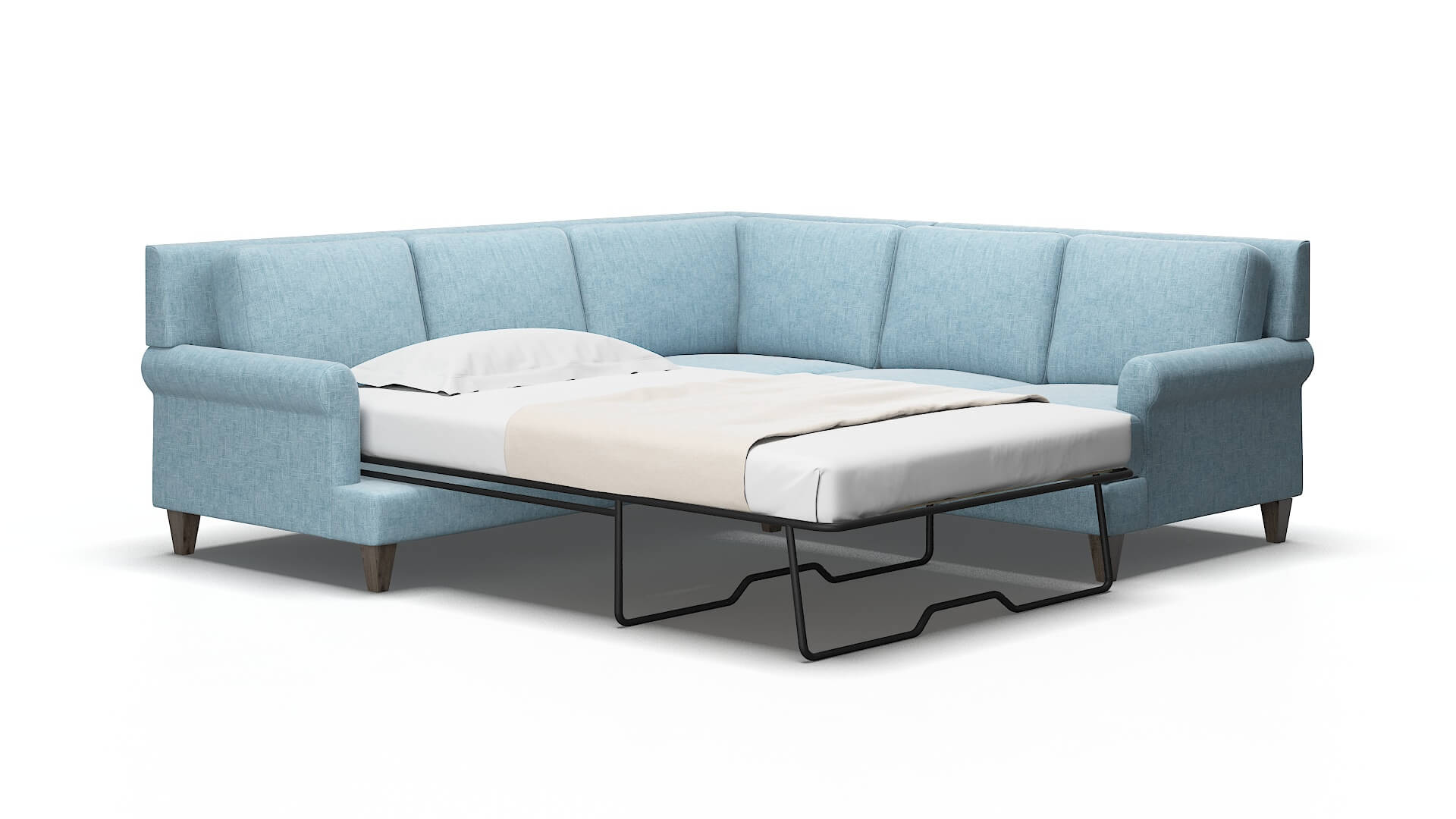 Stockholm Atlas Turquoise Sectional Sleeper Espresso legs 2