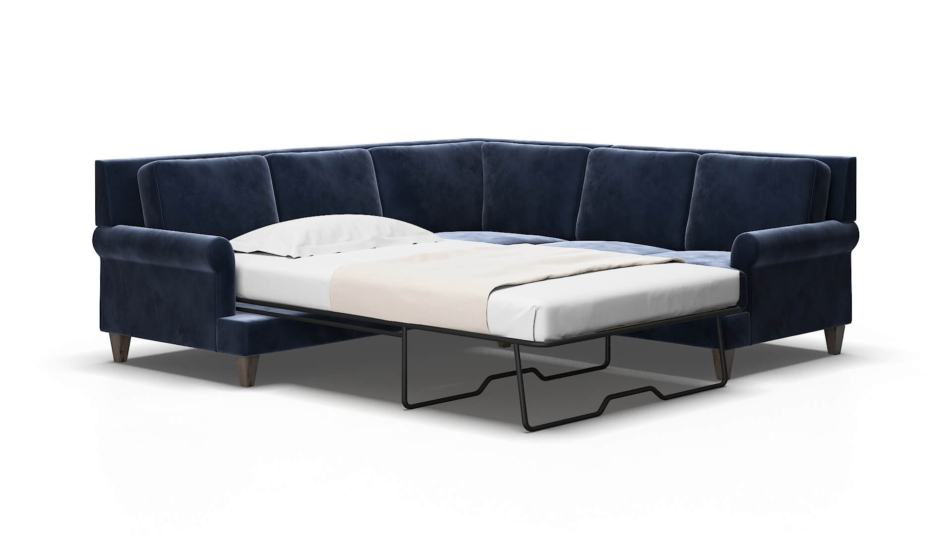 Stockholm Royale Cobalt Sectional Sleeper Espresso legs 2